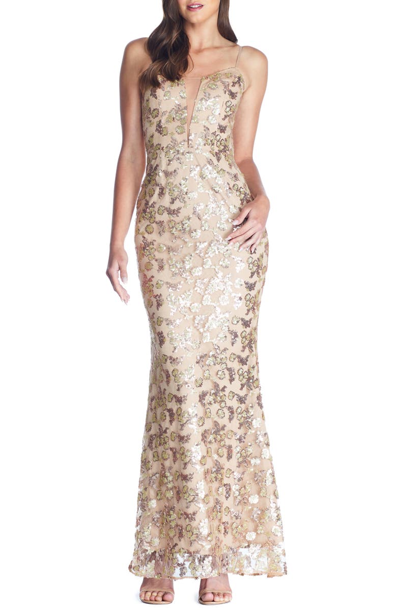 Dress the Population Mara Lace & Sequin Evening Gown, Main, color,