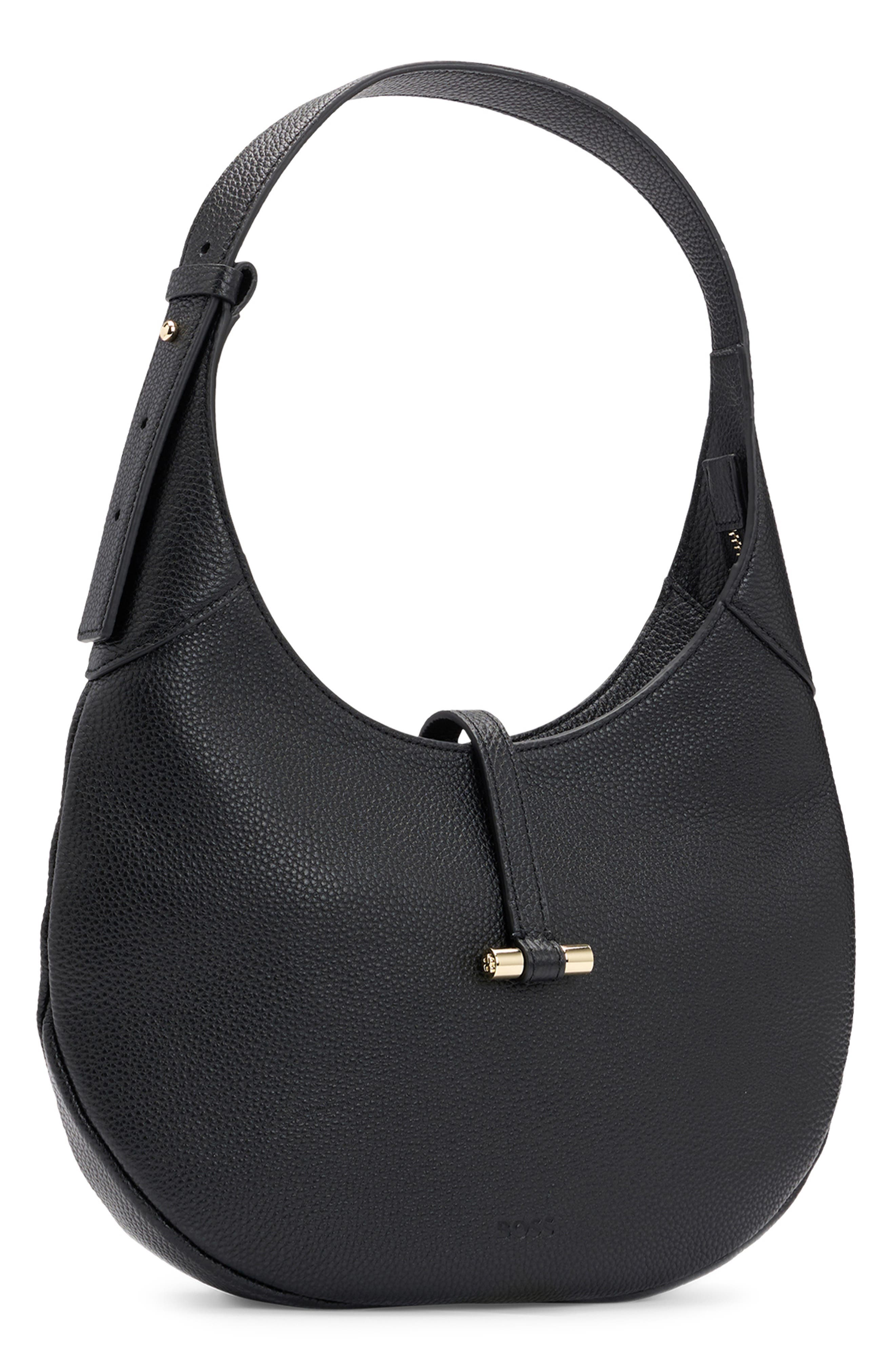 BOSS Lidney Leather Hobo Bag, Alternate, color, Black