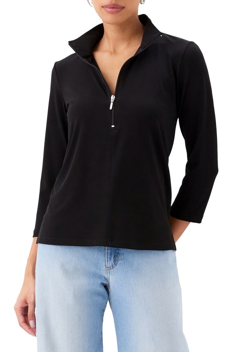 Quarter Zip Travel Jersey Pullover, Main, color, BLACK