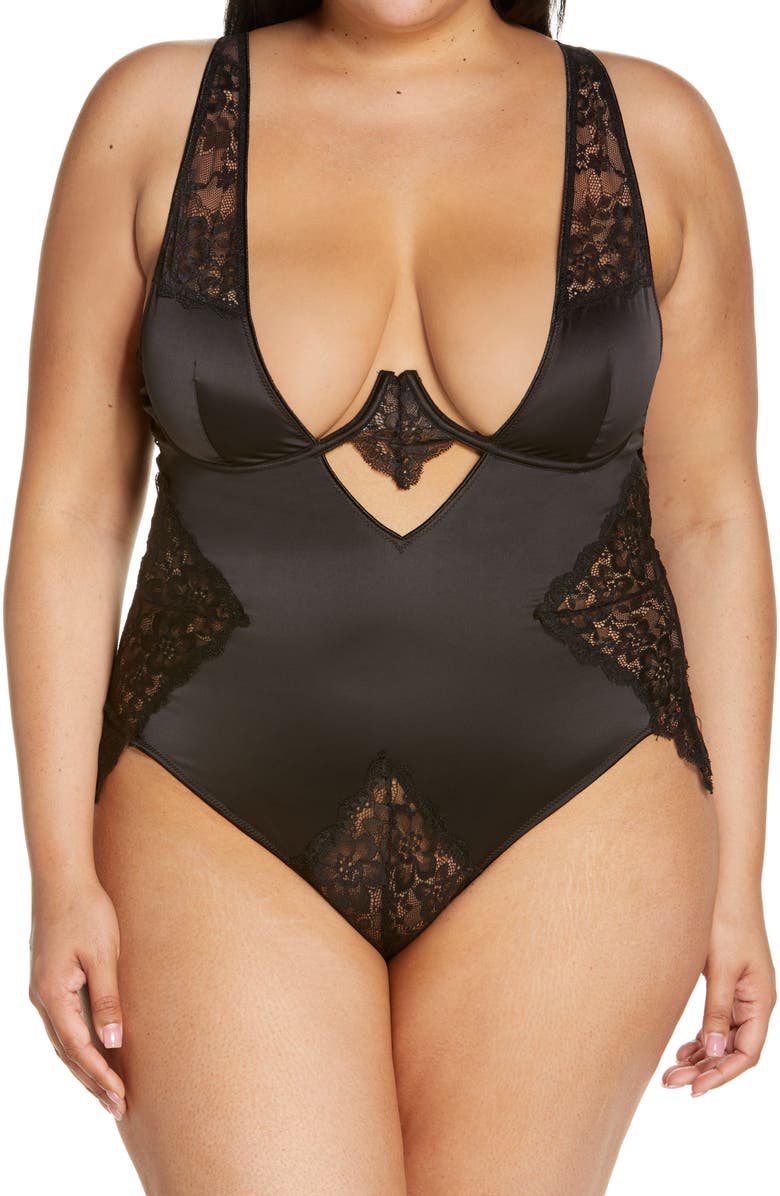 Oh La La Cheri Plunge Neck Underwire Teddy with Lace Insets, Main, color, 