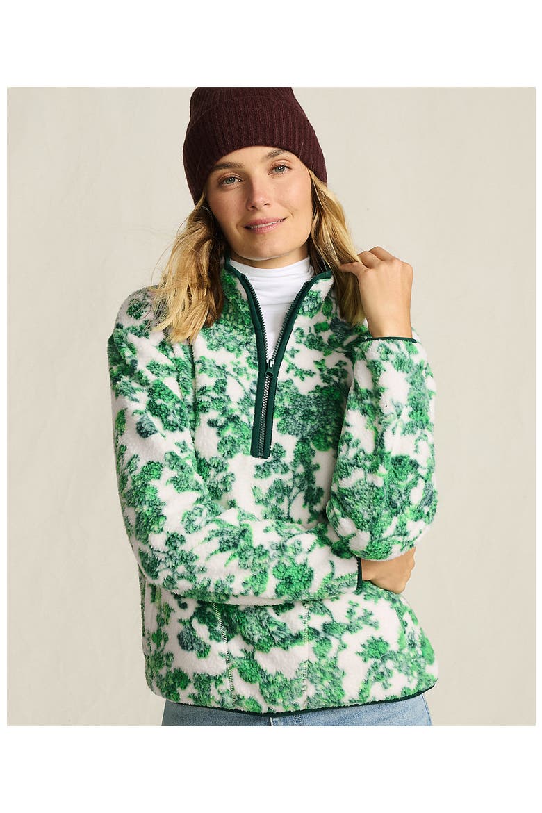 Half Zip Cozy High Pile Fleece Pullover, Alternate, color, Emerald Floral
