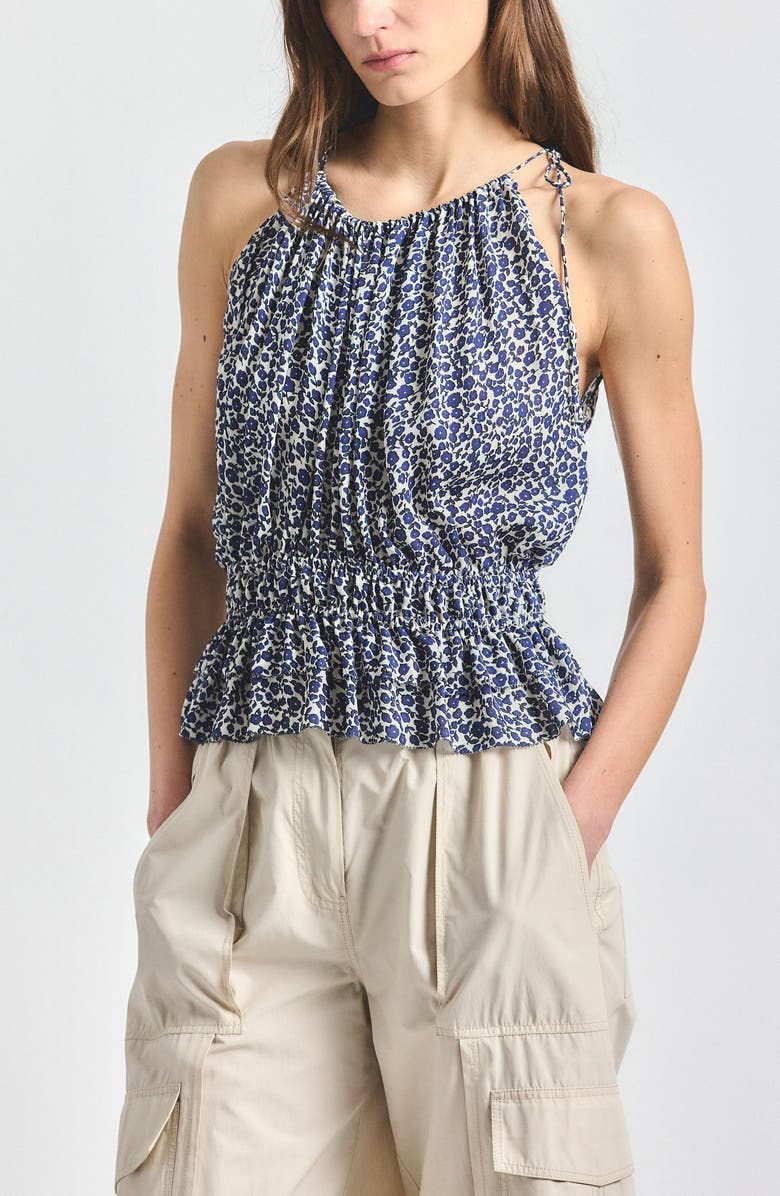Derek Lam 10 Crosby Avery Floral Print Smock Top, Main, color, Marshmallow/ Navy