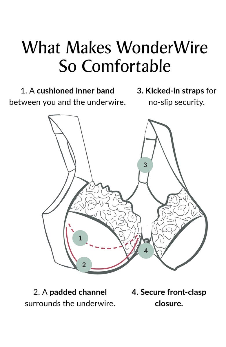 Glamorise WonderWire<sup>®</sup> Front Close Lacy T-Back Underwire Bra, Alternate, color, Black