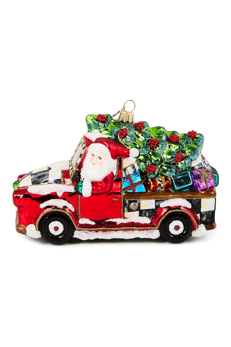 Santa Hitting the Road Glass Ornament, Alternate, color, RED