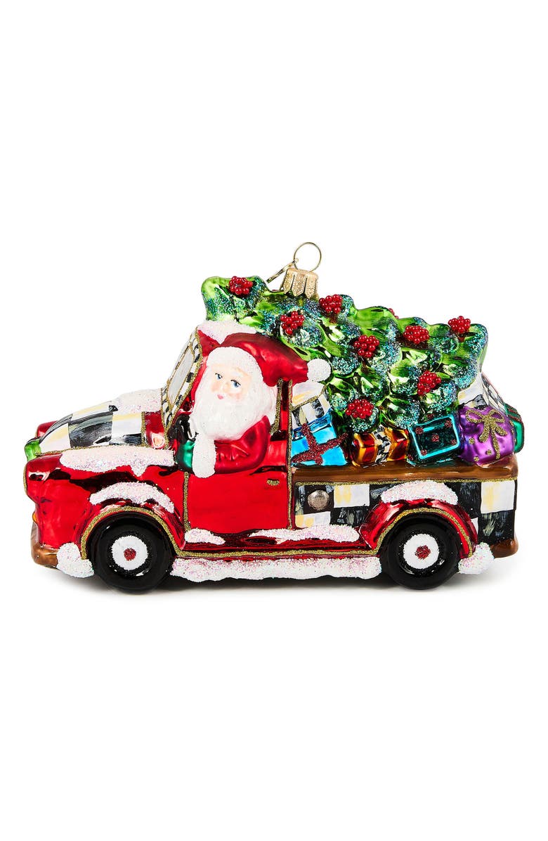 MACKENZIE CHILDS Santa Hitting the Road Glass Ornament, Alternate, color, Red