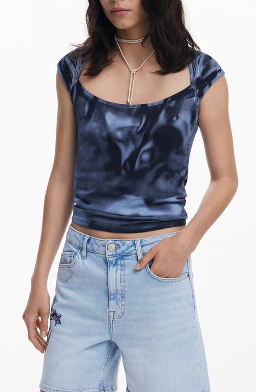 Desigual Printed Abstract T-shirt In Blue