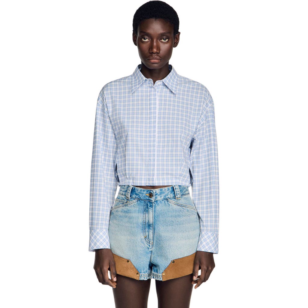 SANDRO Short checked shirt in Blu/white at Nordstrom, Size Large