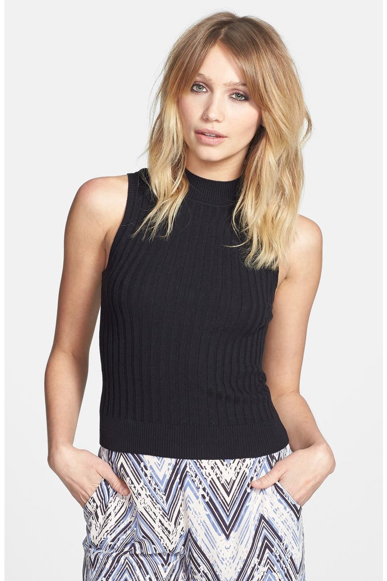 Mock Neck Rib Knit Tank, Main, color, BLACK