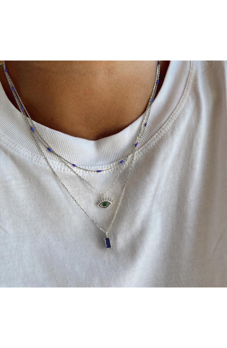 Spero London Emerald Eye Evil Eye Sterling Silver Necklace, Alternate, color, Silver