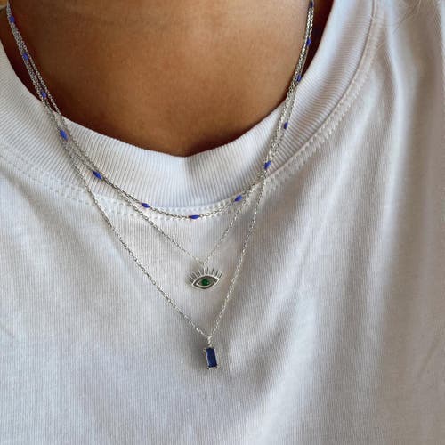 Spero London Emerald Eye Evil Eye Sterling Silver Necklace In Metallic