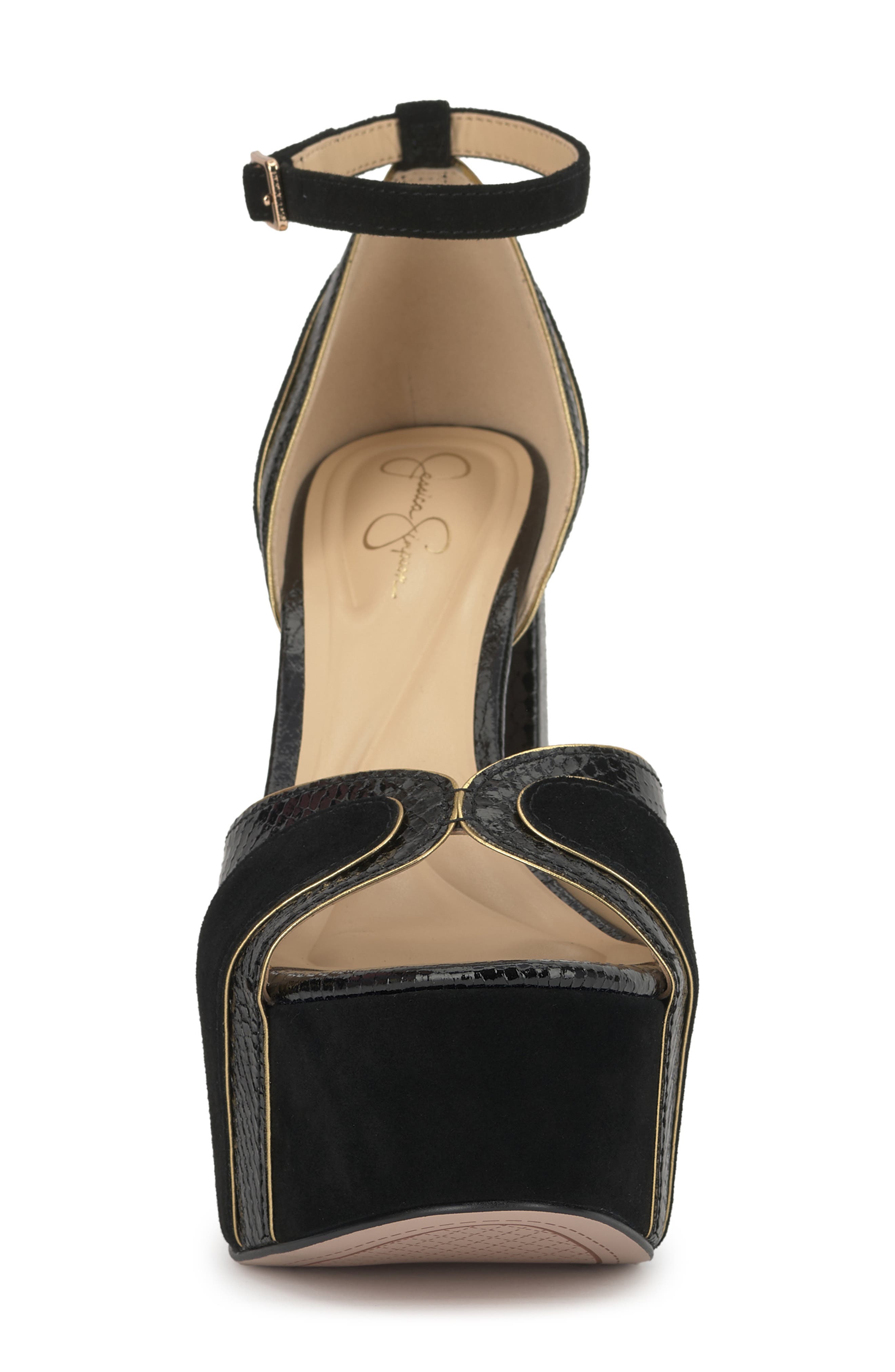 Jessica Simpson Avele Ankle Strap Block Heel Platform Sandal, Alternate, color, Black/ Gold