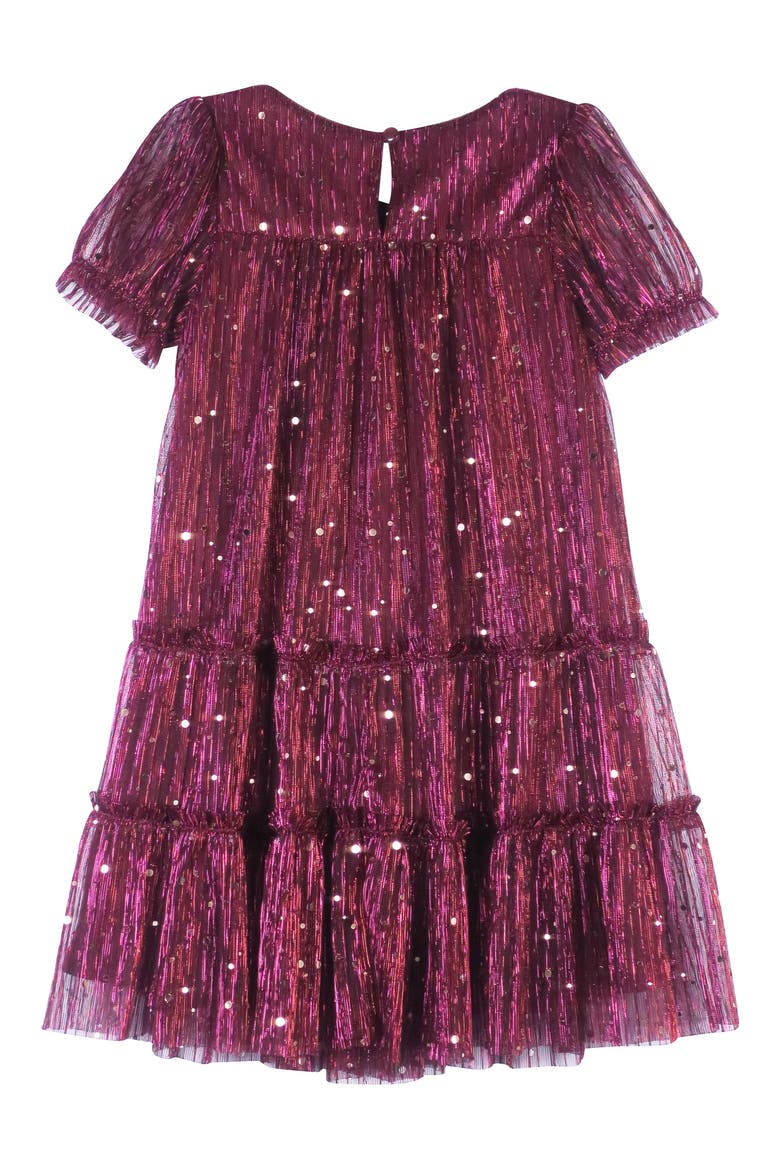 Kids' Plissé Metallic Babydoll Dress, Alternate, color, CRANBERRY