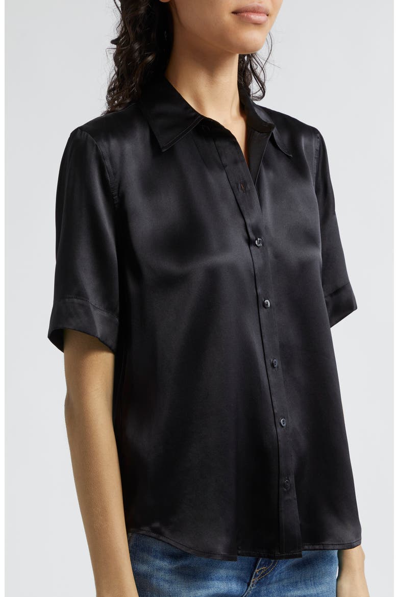 Elah Short Sleeve Silk Shirt, Alternate, color, BLACK
