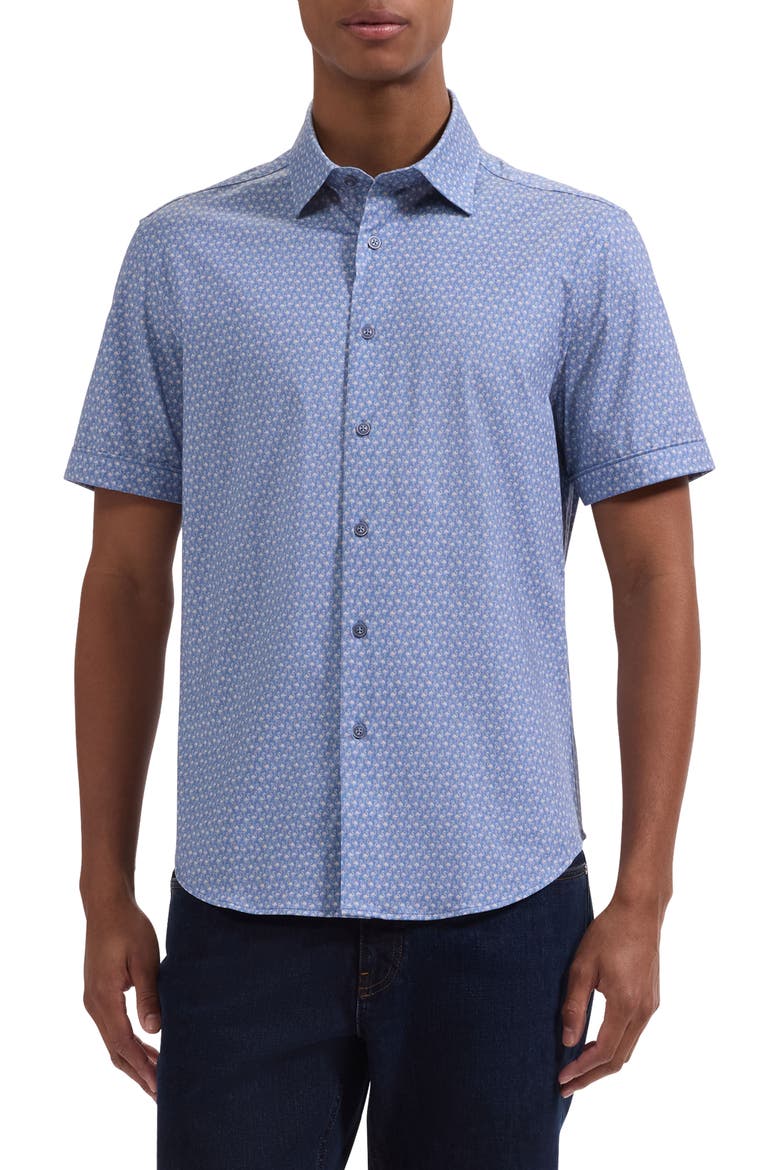 Miles OoohCotton® Flamingo Print Short Sleeve Button-Up Shirt, Main, color, COBALT