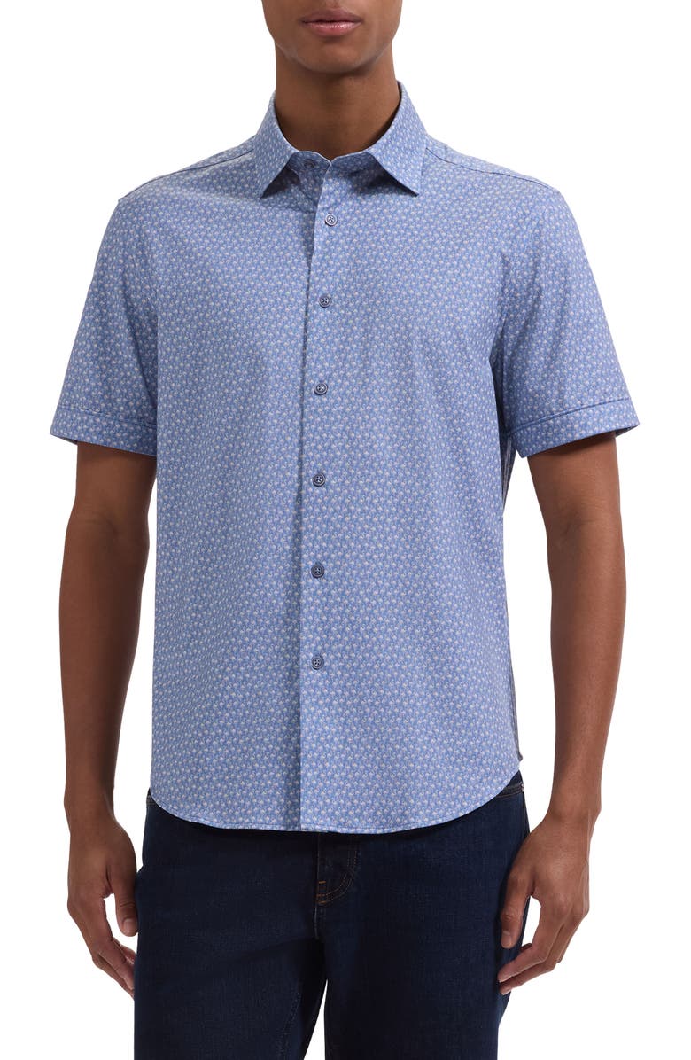 Bugatchi Miles OoohCotton<sup>®</sup> Flamingo Print Short Sleeve Button-Up Shirt, Main, color, Cobalt