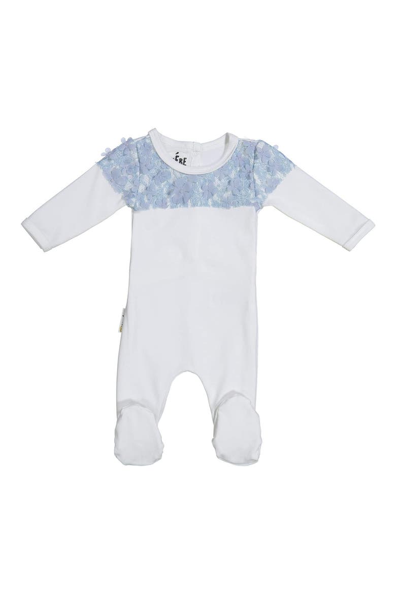 Lace Yoke Footie, Main, color, WHITE BLUE