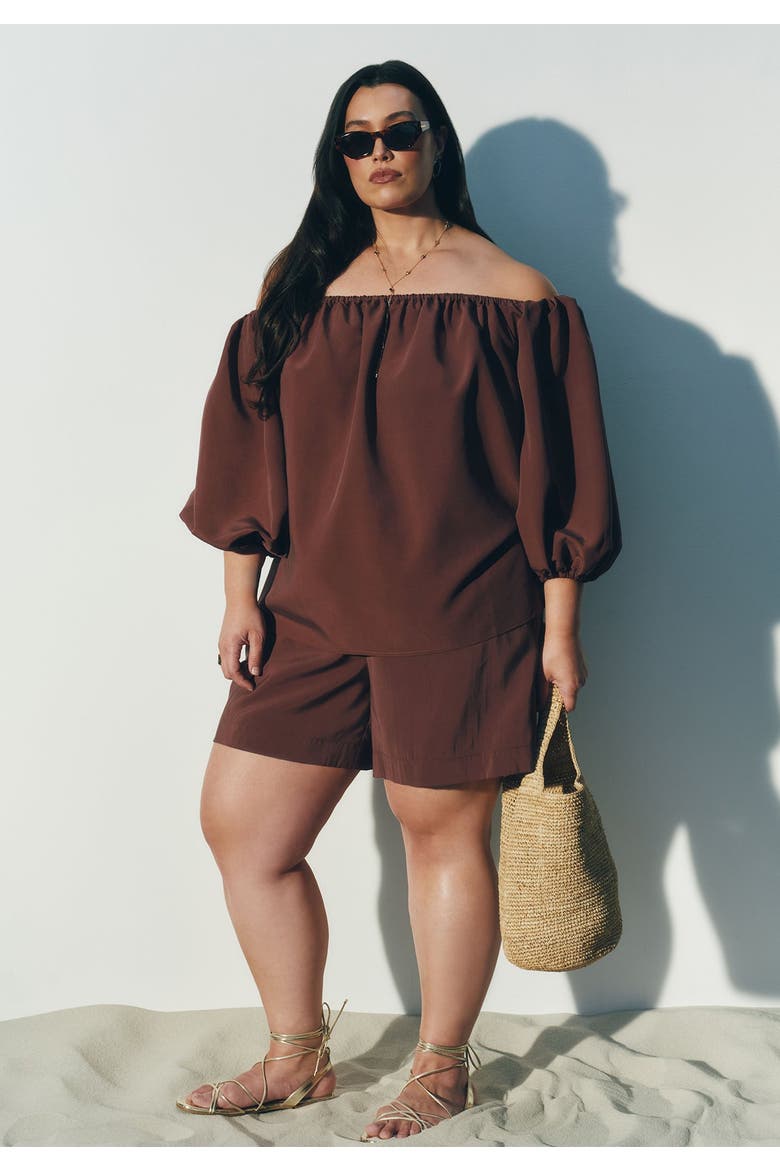 Peached Fabric Pull-On Short, Main, color, HOT FUDGE