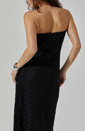 Plissé Strapless Midi Dress