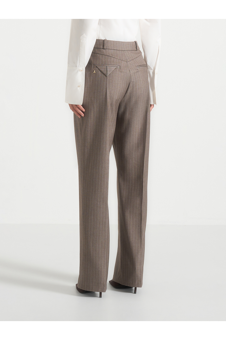 Julie Fluid Pinstripe Wide Leg Trousers, Alternate, color, Taupe