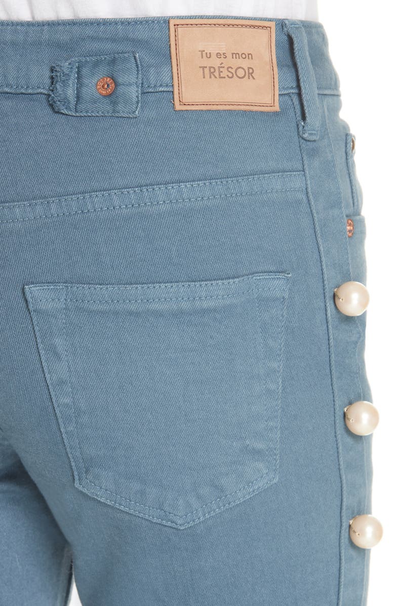 Tu es mon Trésor Imitation Pearl Embellished Jeans, Alternate, color, 