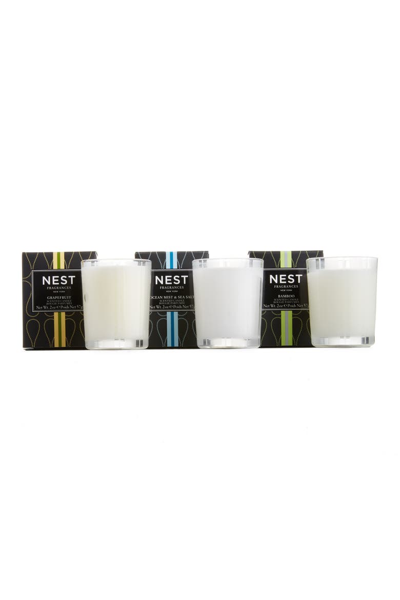 NEST Fragrances Grapefruit, Ocean Mist & Sea Salt and Bamboo Votive Candle Trio, Main, color, NO COLOR