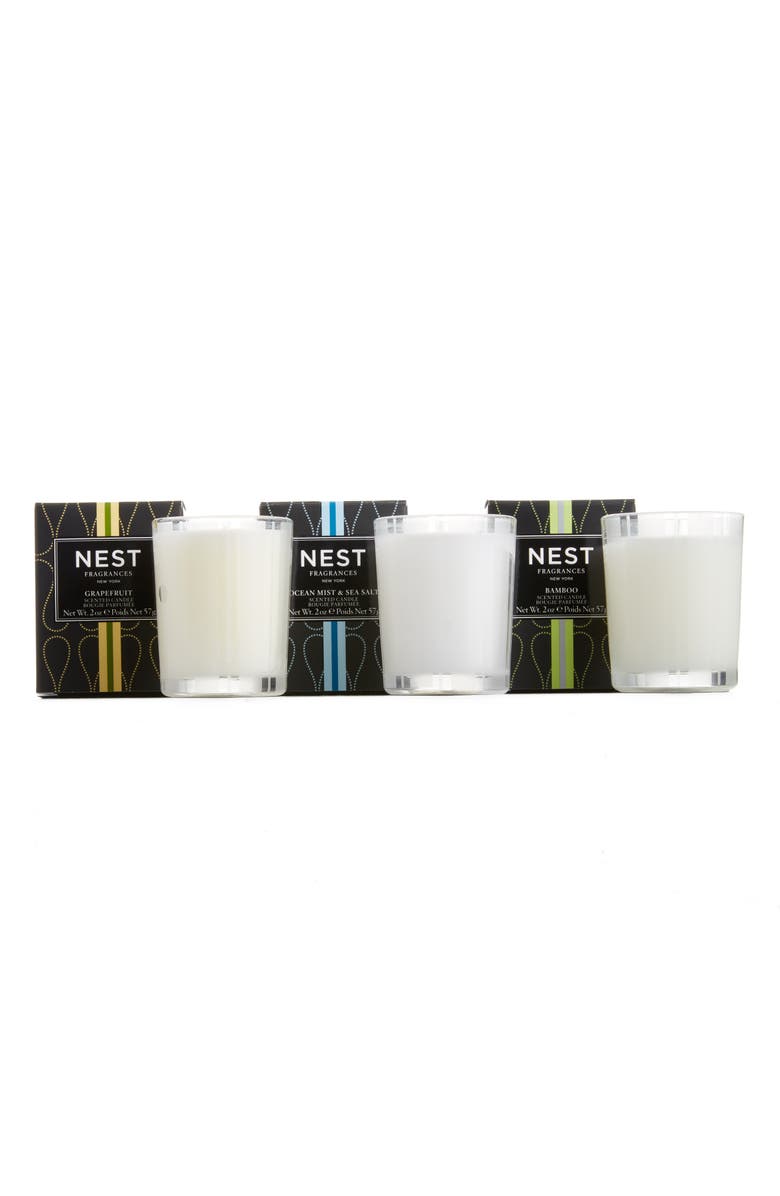 NEST New York NEST Fragrances Grapefruit, Ocean Mist & Sea Salt and Bamboo Votive Candle Trio, Main, color,