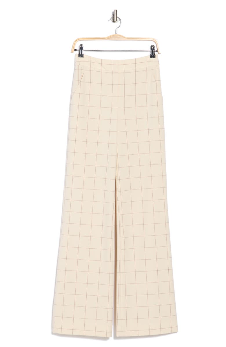 Veronica Beard Tonelli Windowpane High Waist Wide Leg Pants, Main, color, Ecru/ Deep Ochre
