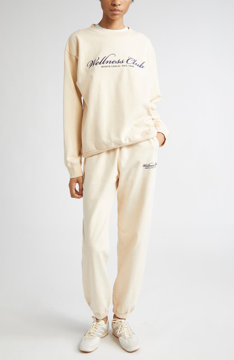 Sporty & Rich Wellness Club Embroidered Fleece Sweatshirt, Alternate, color, Cream