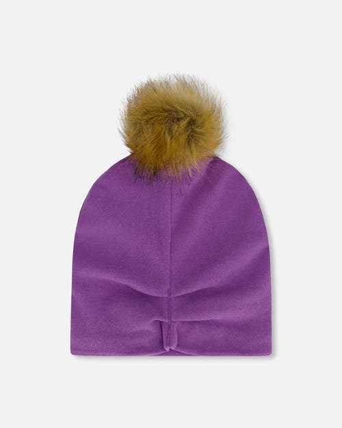 Deux Par Deux Mid-season Jersey Removable Pompom Hat In Purple