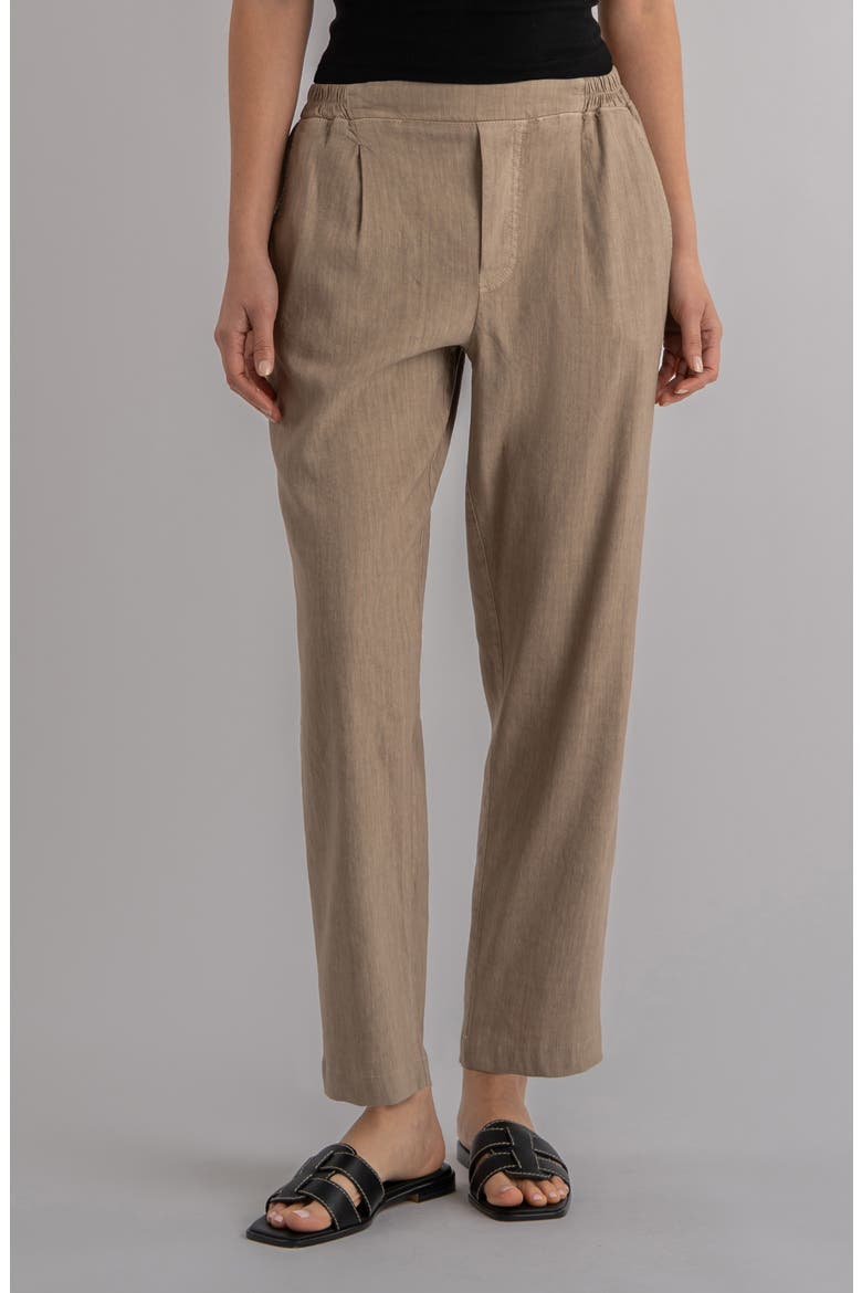 Rosalie Pull-On Tapered Linen Blend Pants, Main, color, KHAKI