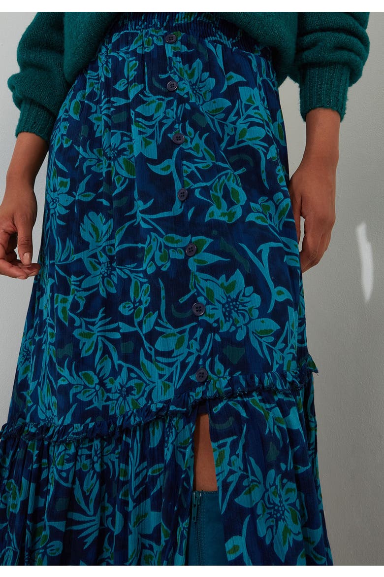 Crinkle Ruffle Maxi Skirt, Alternate, color, INDIGO BLOOM