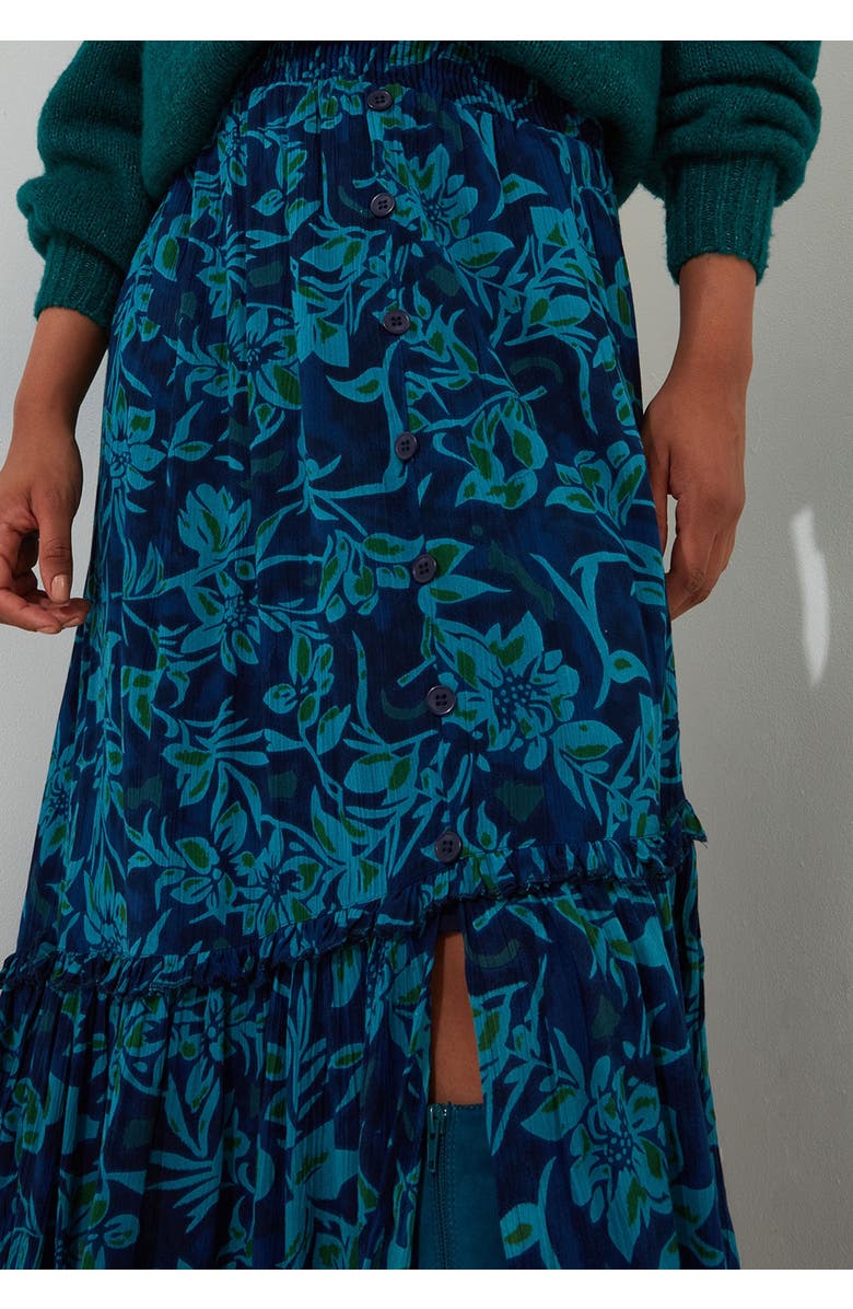 Joe Browns Crinkle Ruffle Maxi Skirt, Alternate, color, Indigo Bloom