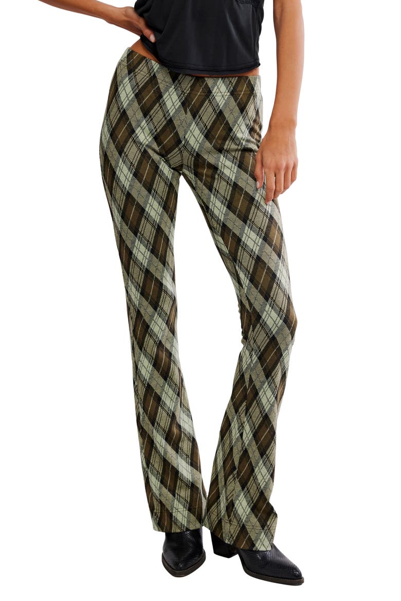 Chloe Plaid Flare Leg Knit Pants, Main, color, OLIVE COMBO