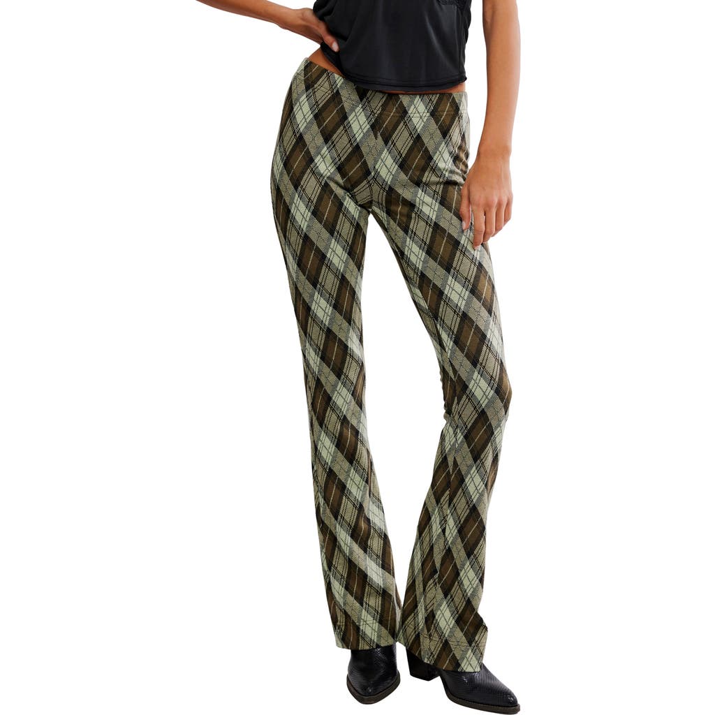Free People Chloe Plaid Flare Leg Knit Pants In Green