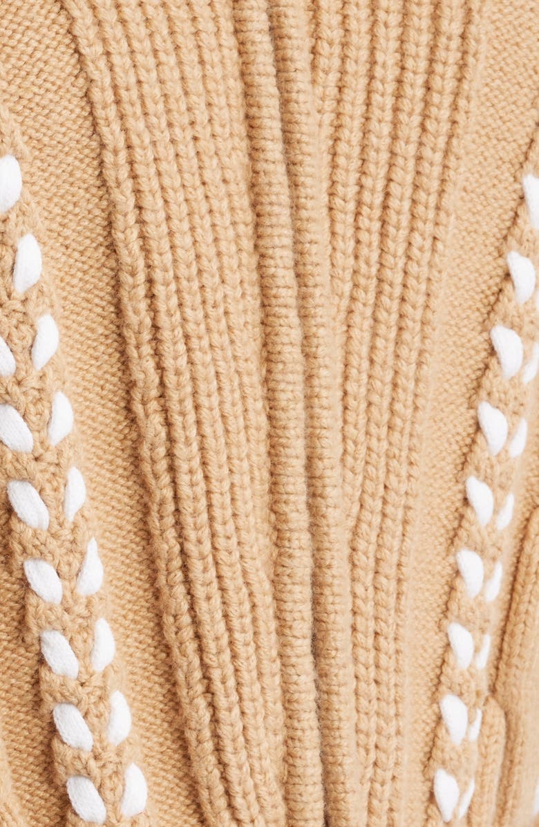 Rails Lune Whipstitch Detail Cotton Blend Bomber Sweater, Alternate, color, Camel Ivory Blanket