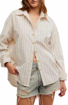 Free People Varsity Vibes Stripe Oversize Cotton Button-Up Shirt
