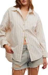 Free People Varsity Vibes Stripe Oversize Cotton Button-Up Shirt