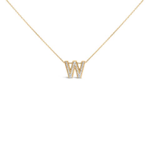 Yellow Gold Vermeil Diamond Accent "A-Z" Initial Bubble Pendant Necklace