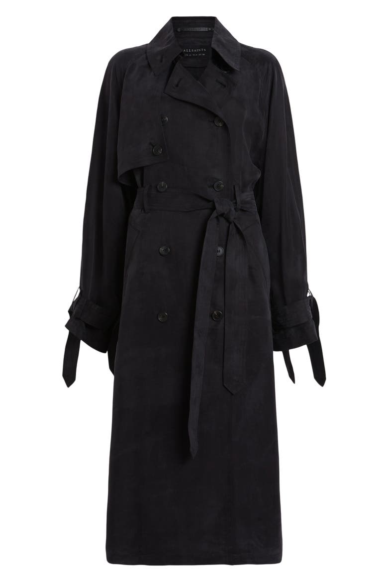 Kikki Relaxed Fit Double Breasted Trench Coat, Alternate, color, BLACK