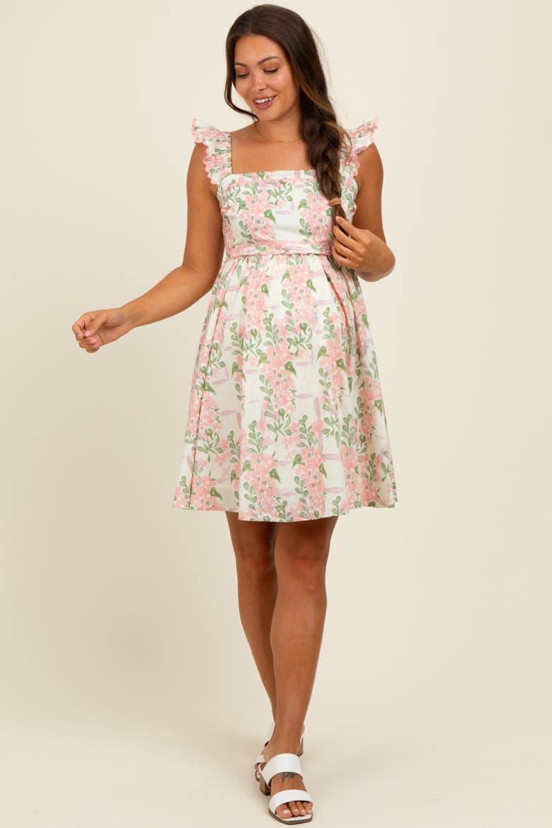 Floral Print Smocked Back Dress, Main, color, Pink