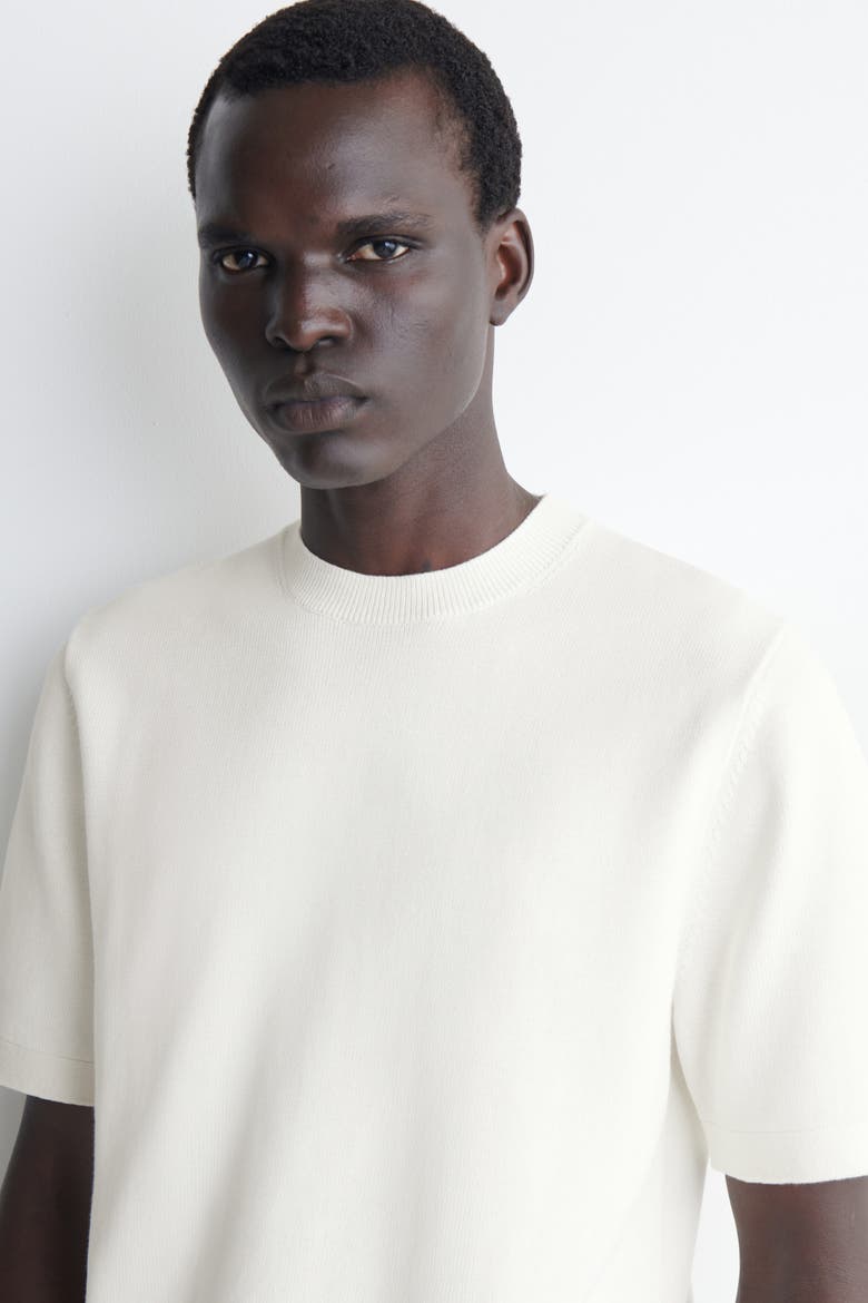 Knitted Cotton T-shirt, Alternate, color, OFF-WHITE