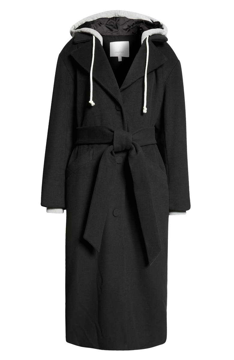 Cinq à Sept Vander Hooded Longline Coat, Alternate, color, Black/ Heather Grey