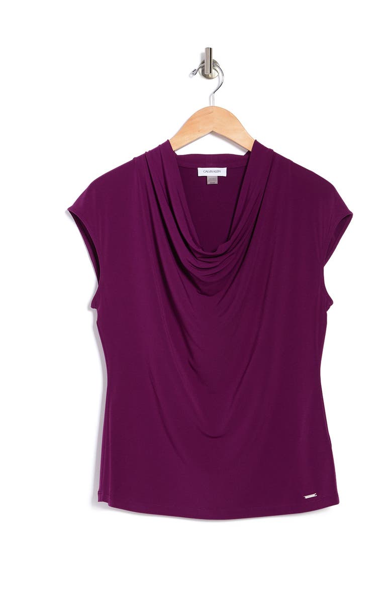 Calvin Klein Cowl Neck Cap Sleeve Blouse, Alternate, color,