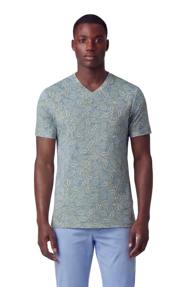 Lords of Harlech Paisley Pile Mens Vneck Tee, Main, color, Paisley Pile Sunshine