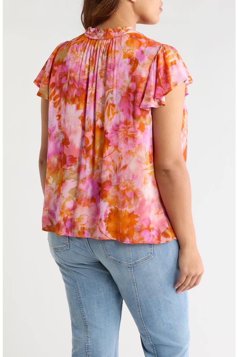Floral Print Flutter Sleeve Top, Alternate, color, ORANGE/ PINK MULTI