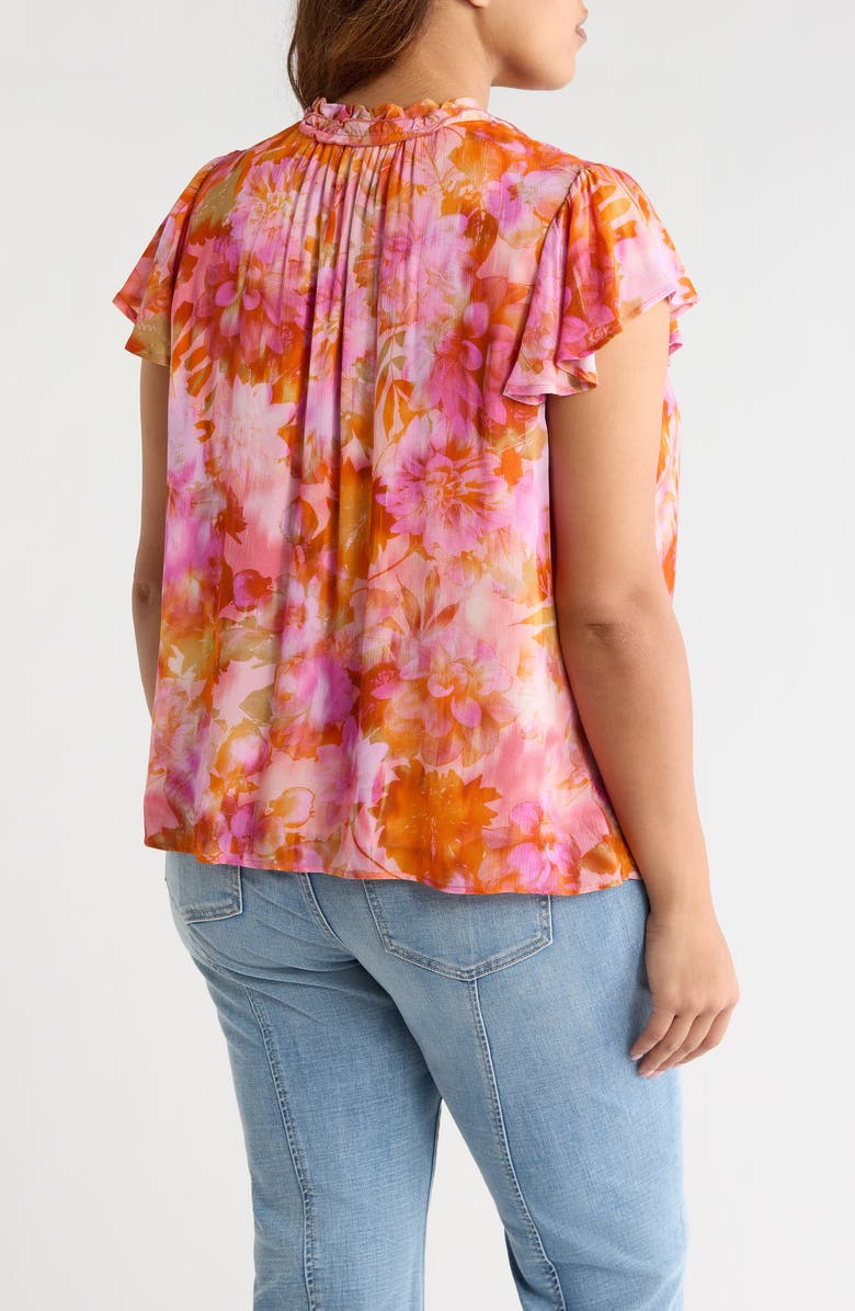 Liverpool Los Angeles Floral Print Flutter Sleeve Top, Alternate, color, Orange/ Pink Multi