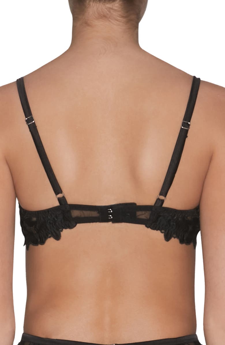 Fleur Du Mal Fuller Cup Lily Embroidered Underwire Demi Bra, Alternate, color, Black