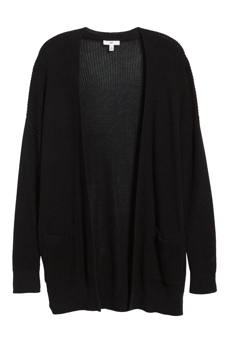 Open Front Cotton Cardigan, Alternate, color, BLACK