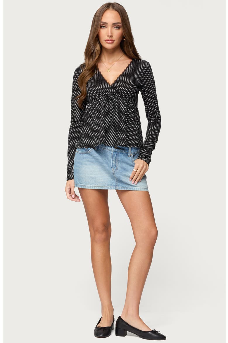 Kenzie Polka Dot Lace Trim Babydoll Top, Alternate, color, BLACK-AND-WHITE