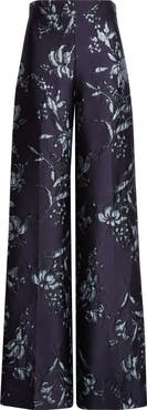 Lela Rose Metallic Floral Brocade Wide Leg Pants